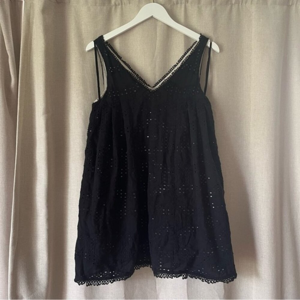Anthropologie Maeve Women's Luci Black Eyelet Babydoll Swing Dress Small Petite